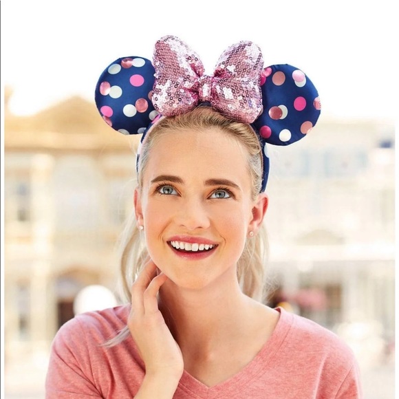 Minnie Mouse Navy Blue Polka Dots Ears - Picture 2 of 8